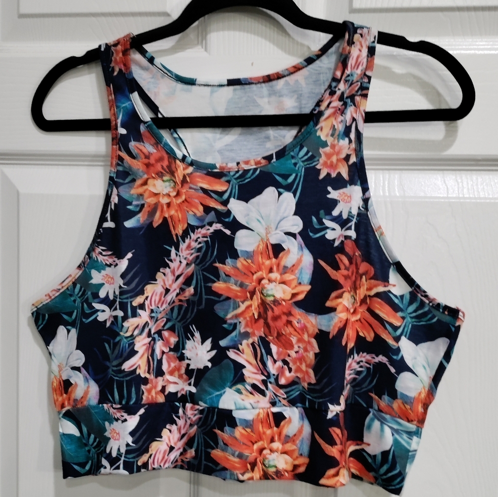 Shein tropical floral crop top women's 1xl